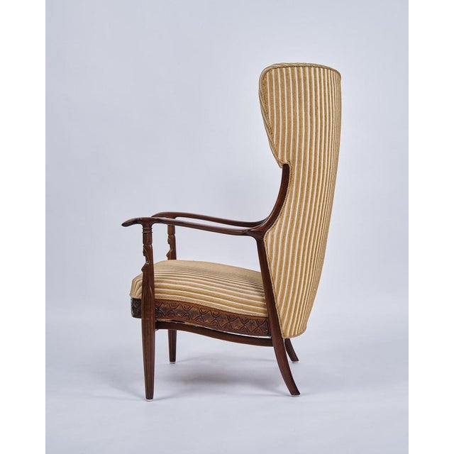 Ear Flap Chair in Rosewood and Striped Fabric, 1930s For Sale - Image 3 of 10