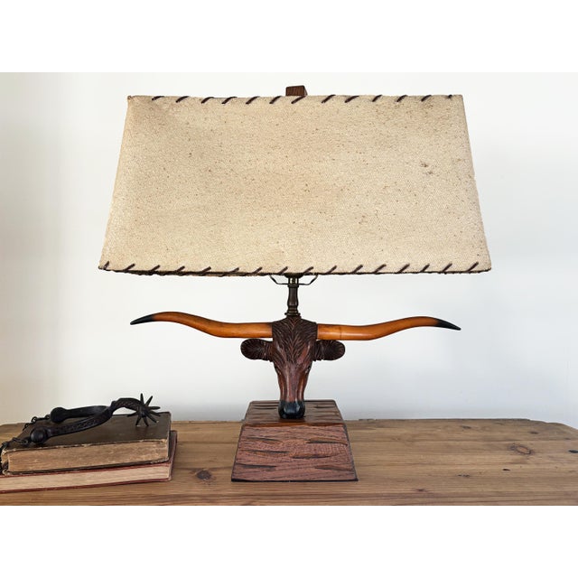1950s 1950s Vintage A. Brandt Ranch Oak Longhorn Steer Table Lamp For Sale - Image 5 of 11