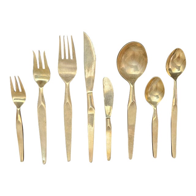 Vintage Nickel Bronze 54 Piece Flatware Set - For Sale