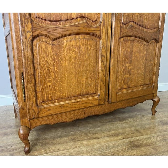 Wood Vintage French Louis XVI Style Carved Oak 2-Door Wardrobe For Sale - Image 7 of 11