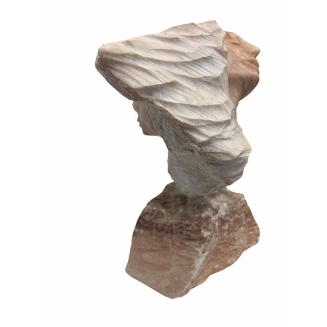 1980s Modernist Carved Pink Alabaster Emerging Face Sculpture by Bryan Ross For Sale - Image 4 of 8