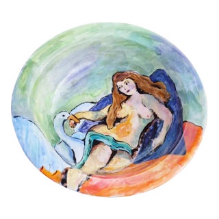 1990s Leda and the Swan Painted Bowl For Sale