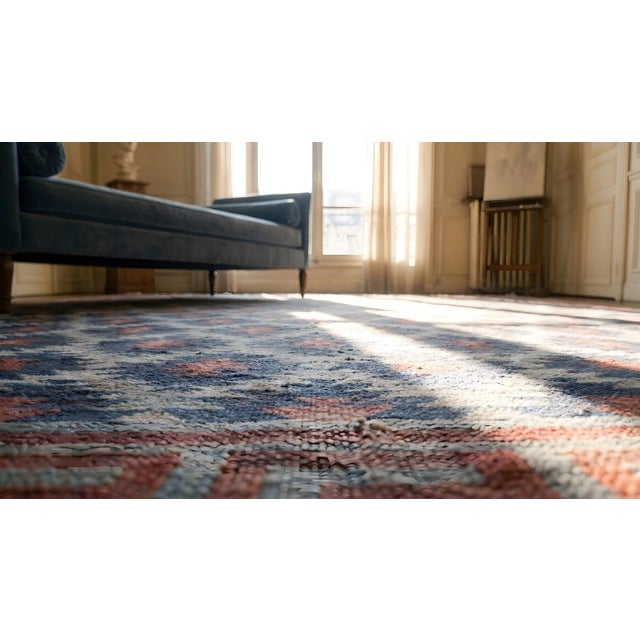 Amazing Blue and Red Color With Great Symmetric Design Antique Dhurrie Rug For Sale - Image 15 of 15