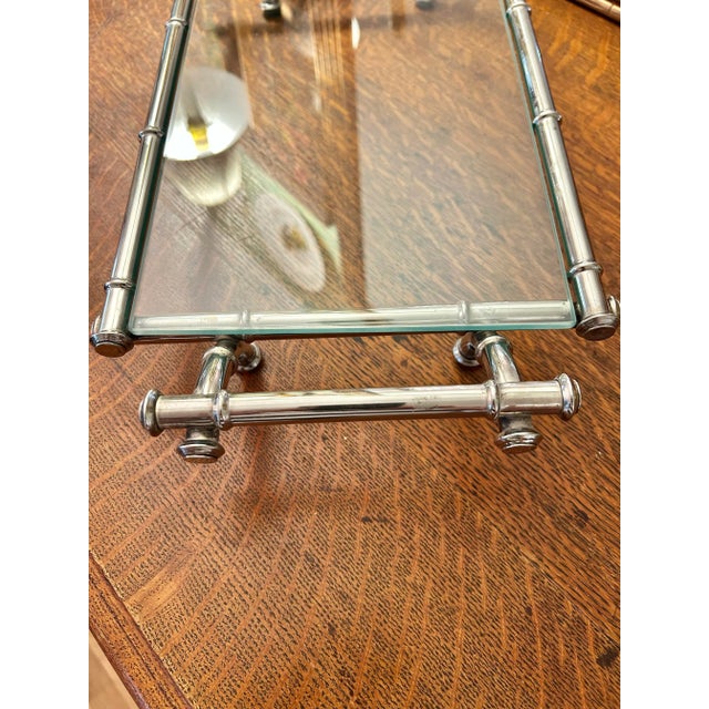 1960’s Hollywood Regency Faux Bamboo Silver Plate Tray With Glass Top For Sale In New Orleans - Image 6 of 9