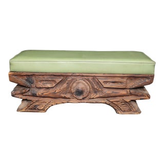 Witco Mid Century Carved Pine Tiki Bench For Sale