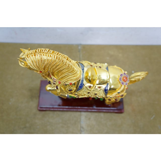 Gold Vintage Chinese Gold Plated Jeweled Tang Horse Sculpture Statue 10" For Sale - Image 8 of 16