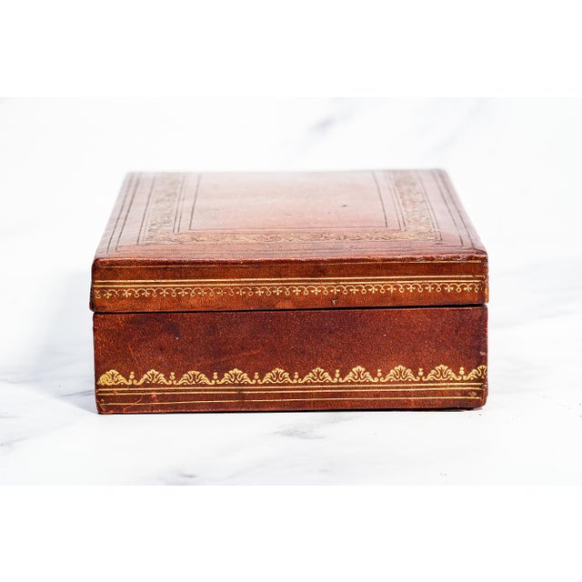 Gold Mid Century Vintage Wood Leather Box Dresser Desk Home Decor For Sale - Image 8 of 10