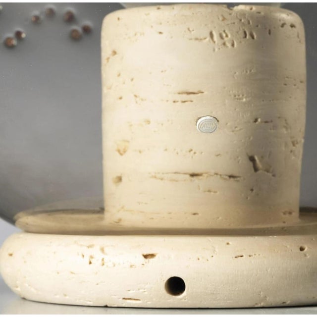 Clear Glass Table Lamp with Red Glass and Travertine Marble Base from La Murrina, 1970s For Sale - Image 6 of 9