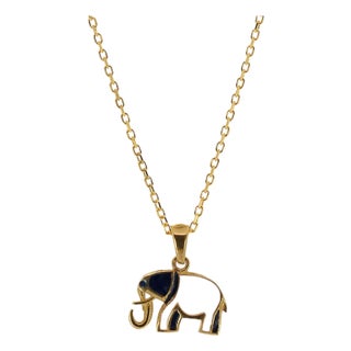 Gold Blue And White Elephant Necklace For Sale