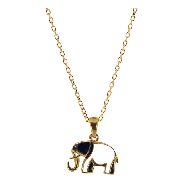 Gold Blue And White Elephant Necklace For Sale