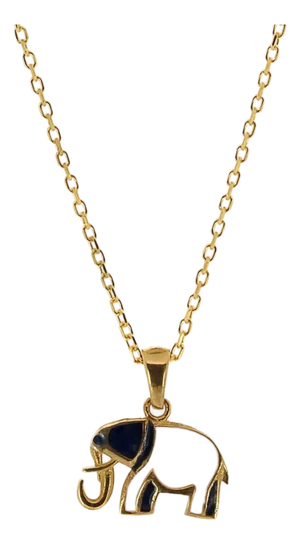 Gold Blue And White Elephant Necklace