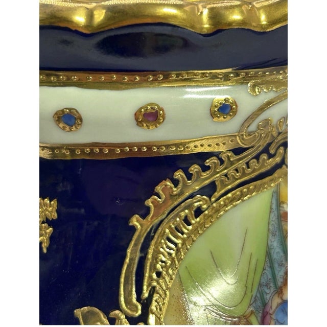 Late 20th Century French Sèvres Style Cobalt Blue & Gilt Porcelain Lidded Decorative Urn For Sale - Image 9 of 11