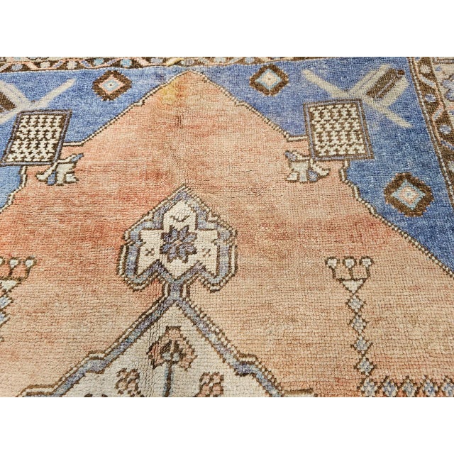 Vintage Turkish Oushak Area Rug, Hand-Knotted Wool, Blue & Tan, 4' x 6' For Sale - Image 12 of 15