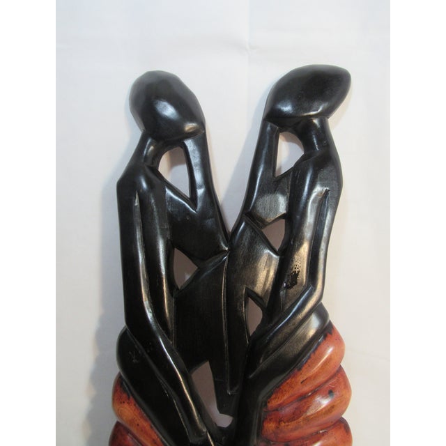 African Vintage African Wood Carved Wall Decor 2 Ladies For Sale - Image 3 of 10