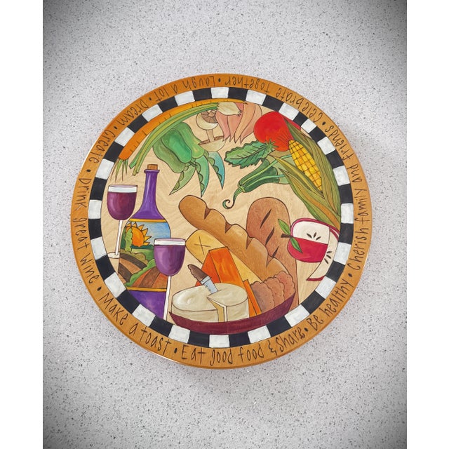American Contemporary Sticks Custom Handcrafted Painted Wood Lazy Susan For Sale - Image 3 of 5