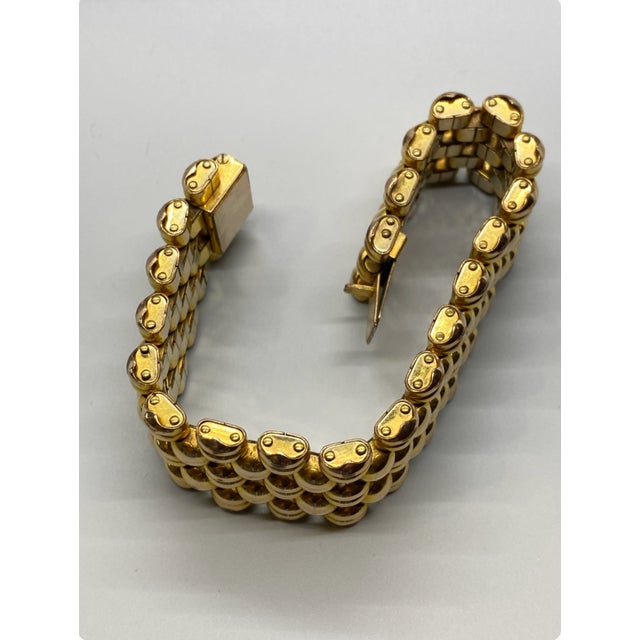 Vintage 5 Row Panther Link Bracelet 1940’s Swiss Plaque For Sale In Seattle - Image 6 of 6