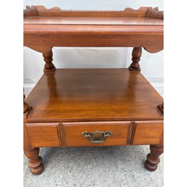 Brown Vintage Maple Nightstands | Pair of Early American Bedside Tables For Sale - Image 8 of 12
