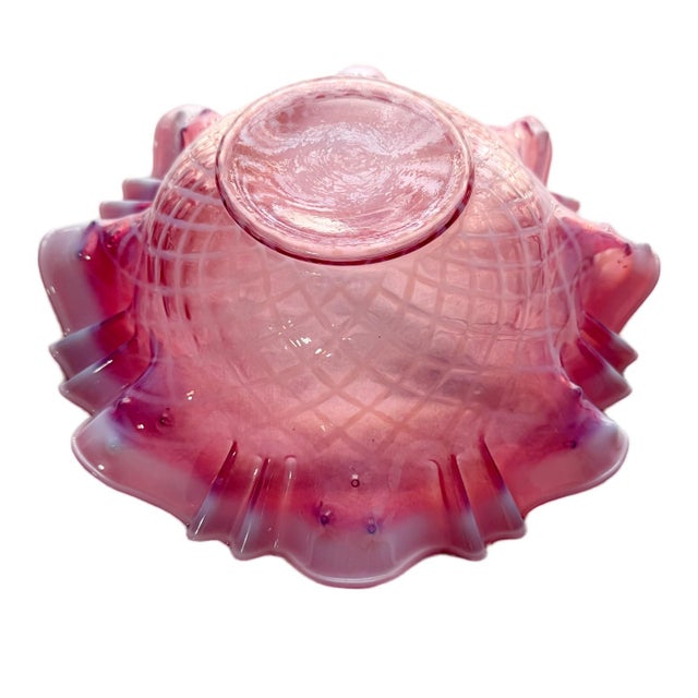 Wilcox Silver Plate Co. Antique 19th Century Victorian Cranberry Glass & Wilcox Silver Plate Co. Bride's Basket For Sale - Image 4 of 8