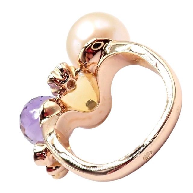 Purple Chanel Mademoiselle Rose Gold Diamond Amethyst Citrine Ring, Size 5.75 For Sale - Image 8 of 11