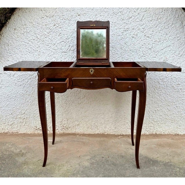 1940s French Louis XV Vanity Table with Mirror and Side Drop Leaves For Sale - Image 9 of 10