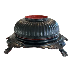Vintage Burmese Lacquerware Black and Red Offering Bowl and Stand