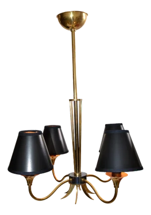 Maison Lunel Four-Light Chandelier Brass & Gun Metal French Mid-Century Modern