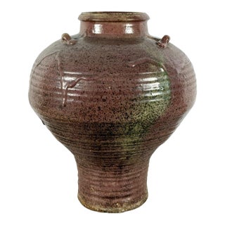 Large 19th Century Antique Chinese Martaban Storage Jar - "Frogskin" Ash Glaze Stoneware For Sale