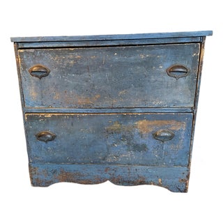 Early American Blue Painted Chest of Drawers With Two Long Drawers, Ogee-Form Base in Front and Sides For Sale