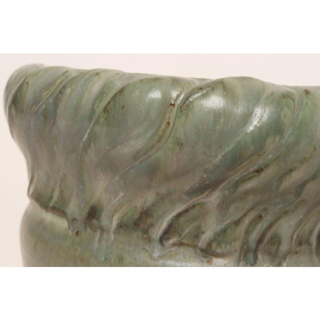 Vintage Green and Beige Speckled Ceramic Planter With Saucer by Deanna Nichols For Sale - Image 11 of 18