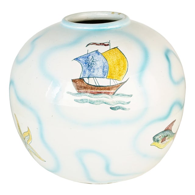 Large Hand-Painted Vase from Soesco Albisola, Italy, 1940s For Sale