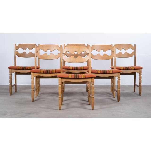 Original set of six “Razor Blade” dining chairs designed by Henning Kjærnulf and produced by Nyrup Møbelfabrik in Denmark...