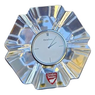 1970s Orrefors Orion Crystal Desk Clock For Sale