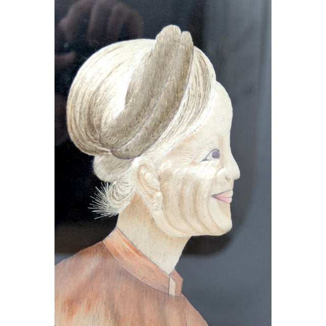 Mid-Century Modern Mid-20th Century Silk Embroidered Portrait Elderly Woman, Vietnam, 1940s For Sale - Image 3 of 6