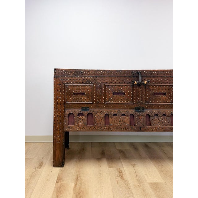 This magnificent, one of a kind, antique Indian dowry chest is a genuinely rare and historically significant piece dating...