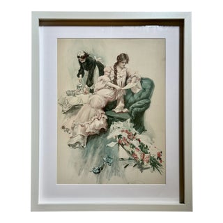 Framed Harrison Fisher "A Morning Greeting" Lithograph, C. 1904 Reproduction For Sale