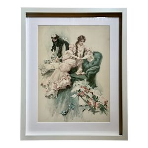 Framed Harrison Fisher "A Morning Greeting" Lithograph, C. 1904 Reproduction