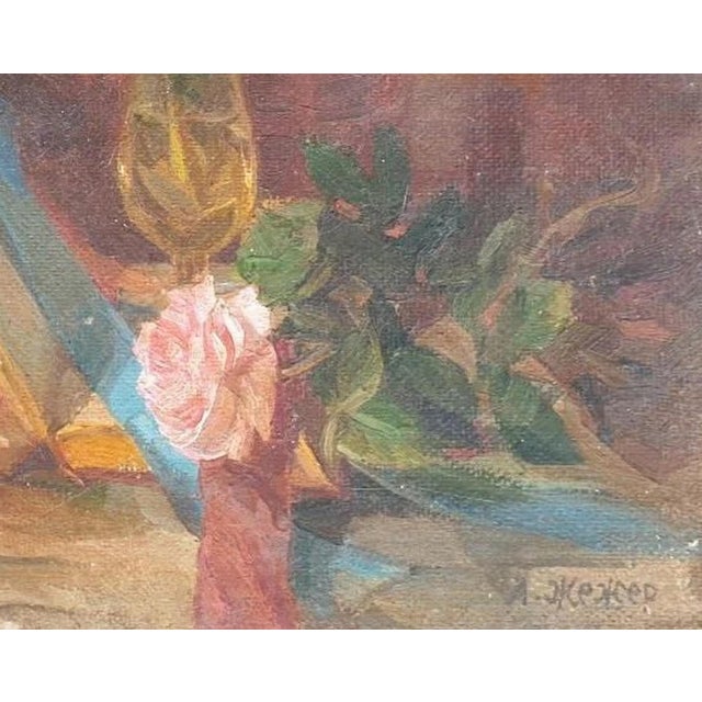 Antique Still Life Oil Painting: Flowers & Food, Soviet Ukrainian Art 35-43 For Sale - Image 6 of 6