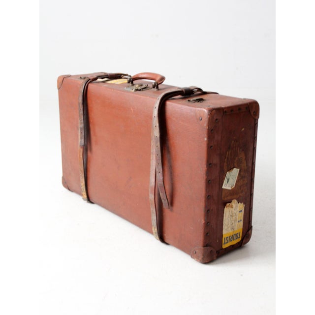 Mid-Century Modern Vintage Utica Vulkanfibre Steamer Ship Luggage For Sale - Image 3 of 12