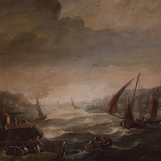 1950s Flemish Artist, Seascape with Boats and Characters, 20th Century, Oil Painting, Framed For Sale - Image 5 of 13