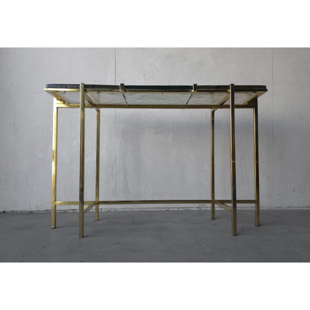 1970s Pair of Bespoke Brass and Cast Glass Console Tables For Sale - Image 5 of 10