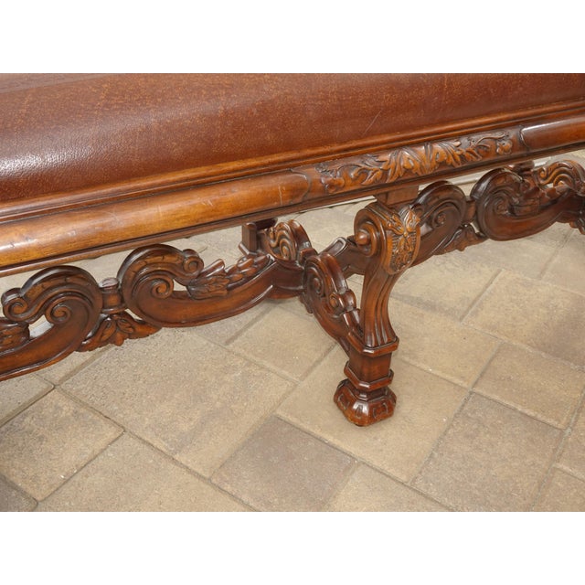 Bench for Theodore Alexander, William's Window Seat, Ornate Base W Leather Cover For Sale In Los Angeles - Image 6 of 15