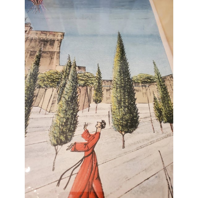 Mid-Century Modern 1950s Vintage Mid Century Modern Dancing Cardinals Balloon Lithograph, Framed For Sale - Image 3 of 11