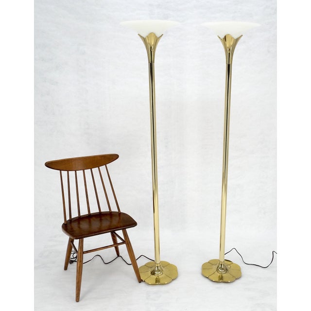 Pair of Clover Shape Base Trumpet Shades Brass Floor Lamps c1970s For Sale - Image 15 of 18