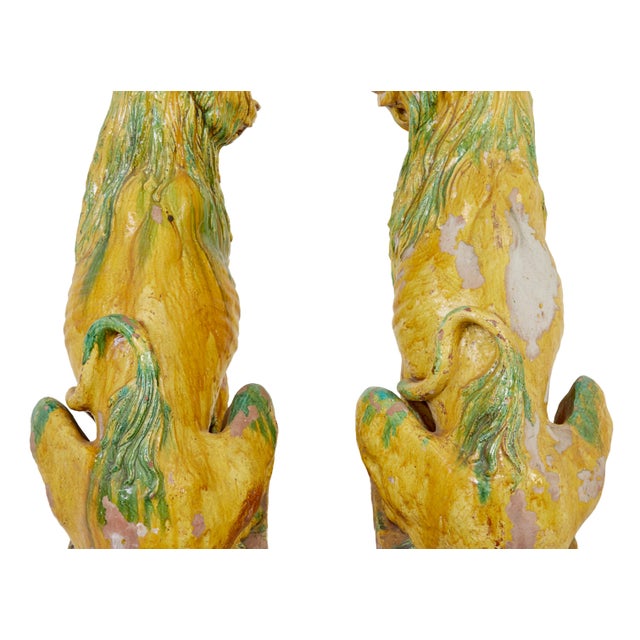 Large pair of mid 20th century indonesian salt glazed decoration dogs circa 1950. Rare pair of 20th century salt glaze dog...