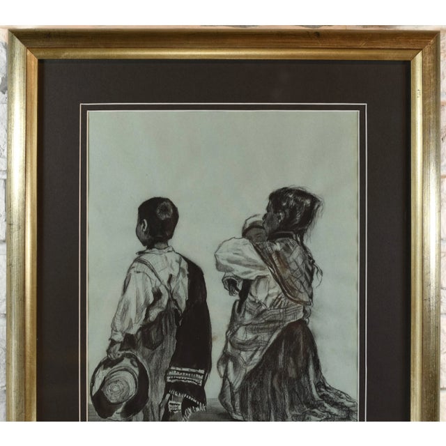 Figurative Mid 20th Century Charcoal Drawing South American Figures For Sale - Image 3 of 13
