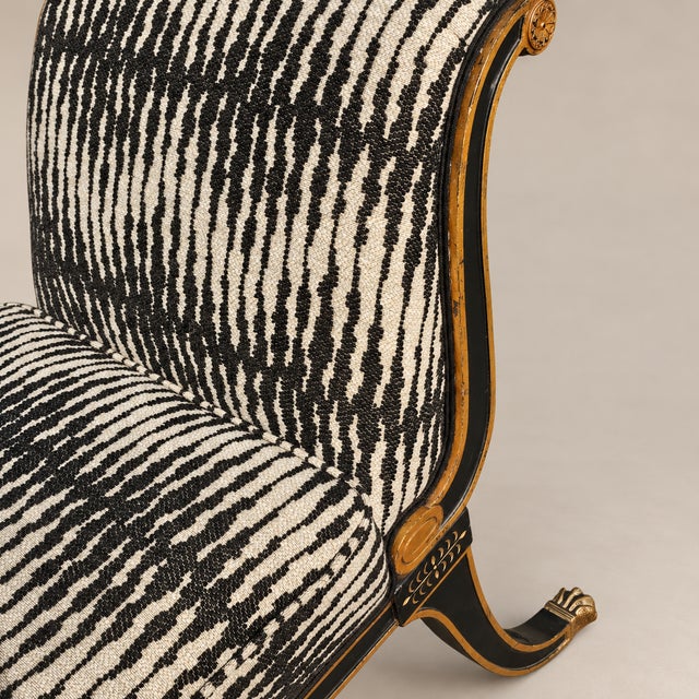 1970s Maison Jansen–Style Neoclassical Ebonized and Gilt Window Settee in Castel Baobab Fabric For Sale - Image 9 of 9
