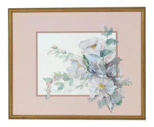 20th Century Watercolor on Paper Painting, Bouquet of White Camellias