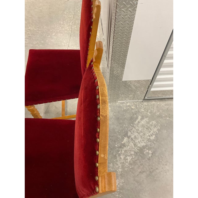 Set of 6 1970s Danish Oak Dining Chairs - Style of Henning Kjærnulf - Original Red Mohair For Sale - Image 14 of 18