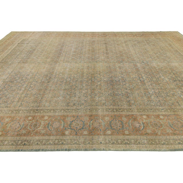 1900s Antique Persian Tabriz Wool Rug Handmade in Blue With Allover Pattern For Sale - Image 10 of 11