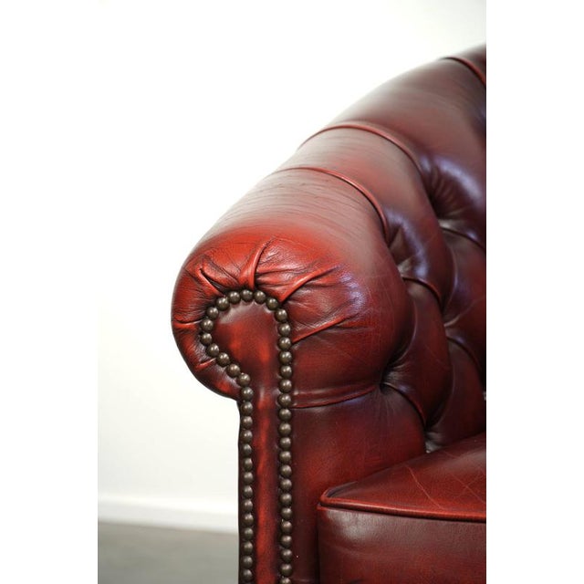 Chesterfield Cowhide Club Armchair in Red For Sale - Image 10 of 14